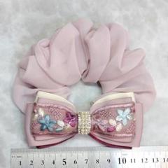 ラスト1点／リボンシュシュ＊ミックスピンク花柄刺繍