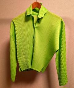 【美品】PLEATS PLEASE 蛍光グリーン長袖シャツ