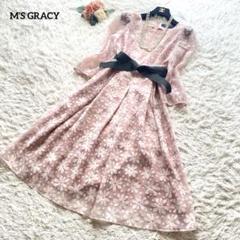 M'S GRACY☆花柄フレアワンピース Aライン ブラック エムズ