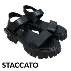 美品 匿名 STACCATO スタッカート サンダル ブラック 23 厚底
