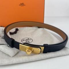 新品 HERMES エルメス ケリー ベルト18 ブラック ゴールド金具 W