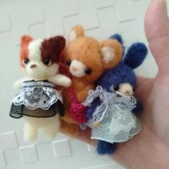 羊毛フェルト・仲良しウサギ&くま&猫ちゃんセット