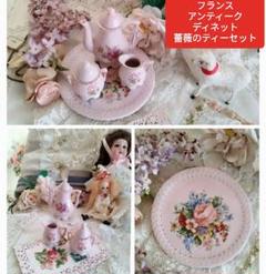 C♡フランスアンティーク♡蚤の市♡ ピンク色ローズ布花とピンク色リボンのセット♡ C♡フランスアンティーク♡蚤の市♡ ピンク色ローズ布花とピンク