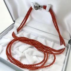 【美品】珊瑚 コーラル ネックレス silver刻印 5.5〜8mm 約44cm 美品○血赤珊瑚 ロング 3連 ネックレス コーラル silver刻印 約