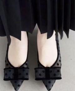 LE TALON ポインテッドトゥリボンチュールフラットシューズ23 イエナ 追加》ポインテッドチュールリボンフラット（フラットシューズ
