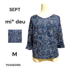 ★美品★SEPT 青と白のスポット柄 Tシャツ M 伸縮性あり　M