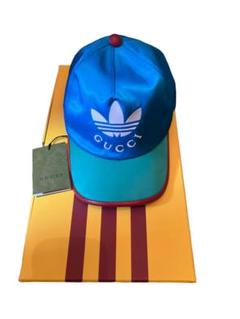 GUCCI adidas コラボ レザーキャップ ブルー サイズM グッチ アディダス コラボ 帽子 キャップ ベースボール