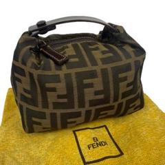 FENDI バニティバッグ　ポーチ　ペカン　ラメ　ロゴ　ナイロン 美品】FENDI フェンディ バニティバッグ アクセサリーポーチ