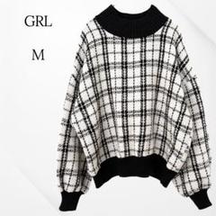 グレイル　セーター　ニット　ツイード　チェック柄　ハイネック　M ガーリー