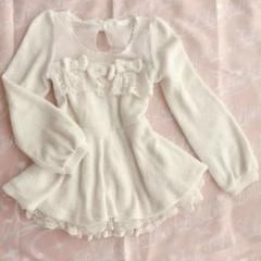 【待望★】 LIZLISA リボン チュニック トップス ニット 長袖 アイボリー トップス