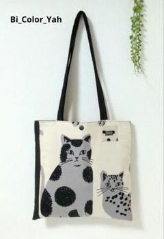 1点物☆ふんわりペタンコトート☆エチノCAT×ブラックのバイカラー☆ハンドメイド
