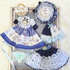 リカちゃんの服 ハンドメイド☆ロリータワンピ☆くまにゃんこ水兵さん柄