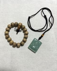 新品　天然石仏様ペンダント＆木製数珠ブレスレットセット／開運・お守り／袋付き