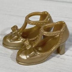 1/6 ドール用シューズ　リボン　ヒール　パンプス　ゴールド　リカちゃんにのサムネイル