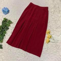 極美品　カルバンクライン　ひざ丈スカート　フレア　赤　ポリエステル　Lサイズ