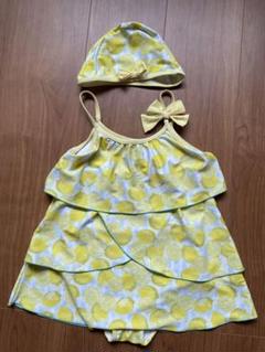 【美品】水着　女の子　ワンピース　スイムキャップ　イエロー　120
