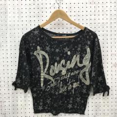 ロックギャル古着 袖リボン　ラメ　レタードプリント　星柄ラグラントップス
