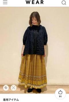 Samansa Mos2♡美品♡裾ラインプリントスカート♡マスタード♡イエロー♡のサムネイル