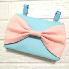 ブルー ピンク大きなリボン ☆ クリップ付 ☆ 移動ポケット ☆ ハンドメイド