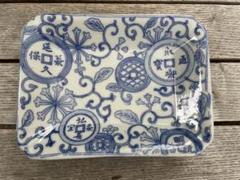 骨董　古伊万里　希少　変形　図変わり印判　洋風　輸出用　豆皿　菓子皿 2種 骨董 古伊万里 図変わり印判 超希少図案 動物園 著書掲載同手品