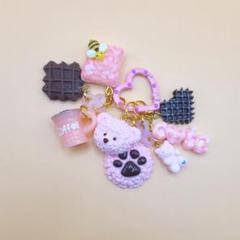 ▒じゃらじゃらキーホルダー▒ピンク くま 肉球 ハート▒