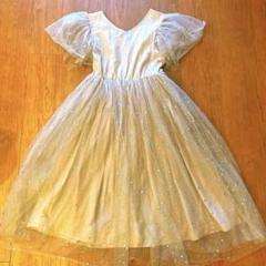 星柄　クリーム色 パフスリーブ ドレス　ピアノ発表会　結婚式　150cm