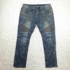 【美品】BALMAIN バルマン リジット バイカーデニム ダークブルー BALMAIN - 【ラスト1点】BH1 BIKER TAPERED BLACK DENIM