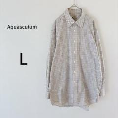 アクアスキュータム メンズ 長袖シャツ Yシャツ チェック柄 ブラウン系 L