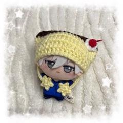 【新作】編み物 ちびぐるみ ぬい服 猫耳ニット帽 プリン風