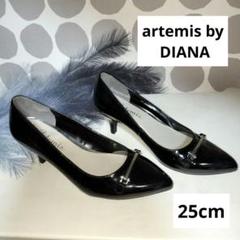 お値下げ！Artemis ダイアナ　ビジューパンプス　ローヒール　22cm未使用 アルテミス バイ ダイアナ artemis by DIANA メタルライン