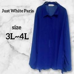 【美品】Just White Paris プリーツシアーシャツ　ロイヤルブルー