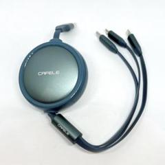充電ケーブル 巻き取り 3in1 USBマルチケーブル 充電器 グリーン 緑