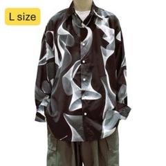 n233【新品未使用】柄シャツ 長袖 カジュアル ブラック メンズ Lサイズ