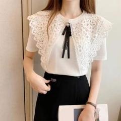 フランス アンティーク レース付け襟付きフリルブラウス FrenchAntiquefrillblouse