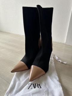 ZARA リブソックスブーツ 美品✨ZARAリブ ソックスブーツ ブラック 定番 人気 38