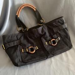 【GAP】黒 キャンバストートバッグ 革製のハンドル 38×25サイズ 横長