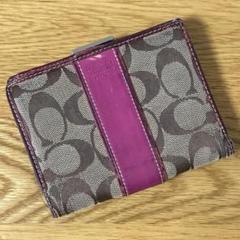 COACH　2つ折り財布　本革　モノグラム　ベージュ×ピンク