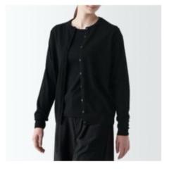 無印良品　洗えるウールハイゲージクルーネックカーディガン婦人Ｌ・黒