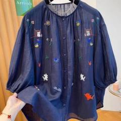 好感度をアップ 刺繍 ゆったり ラウンドネック ブラウス 気質満点 薄手