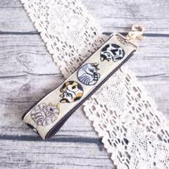 ハンドストラップ*3.2cm幅*猫インド刺繍BE