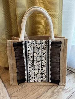 刺繍フリル付き　ジュートエコバッグ