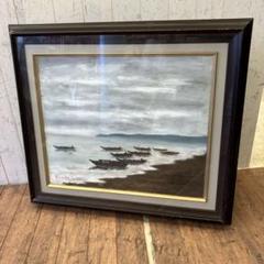 油彩画　Tuan 船と風景の絵画 フレーム付き 5161-1.jpg