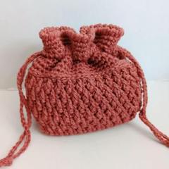 ハンドメイド作品 ミニポーチ くすみレッド 巾着