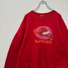 US古着 ノーブランド スウェット Red Hat Diva 帽子 花 赤レッド