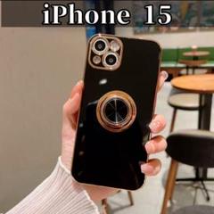iPhoneケース iPhone 15 ブラック リング 韓国 スマホ