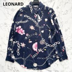 美品 レオナールスポーツ 半袖シャツ 花柄 スパンコール ブラック 40 L LEONARD #spc レオナールスポーツ SPORT Tシャツ 40 黒 半袖