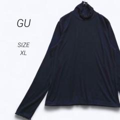 a2110▶ジーユー　ソフトリブタートルネックT　長袖【XL】大きいサイズ　黒