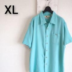 古着　JOE MARLIN 半袖　ブルー　ウッドボタン　レーヨンシャツ　XL