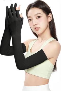 アームカバー レディース UVカット 接触冷感 ロング スマホ操作可能 黒