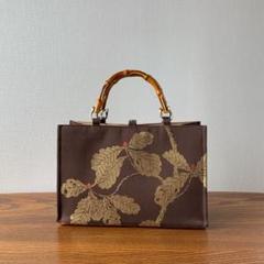 紬帯　水辺に白菖蒲　リメイク　バンブーハンドルバッグ fbc8248f2582dc891c003605539d86